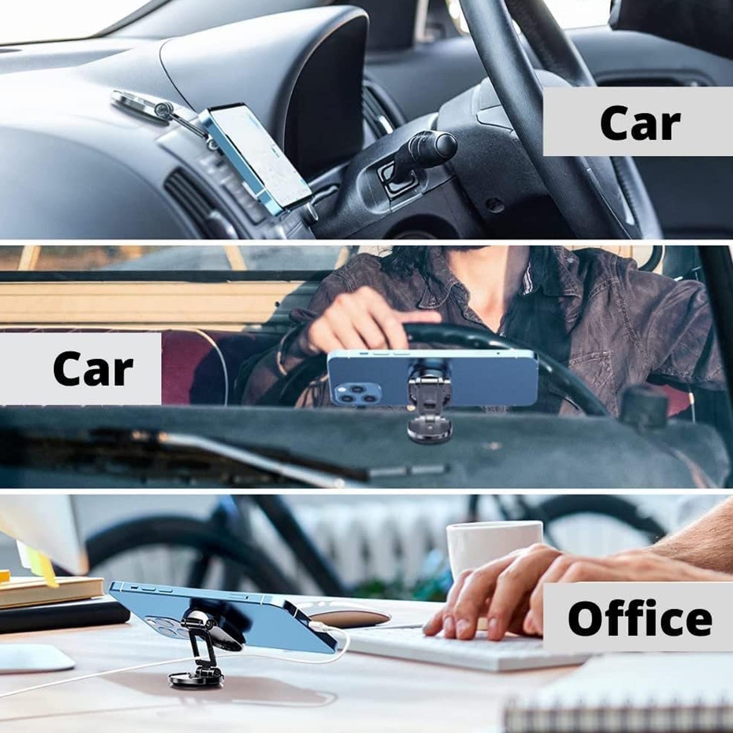 Magnetic Car Phone Holder | Metal Folding Car Phone Holder | 360 Degree Rotating - (Pack Of 1)