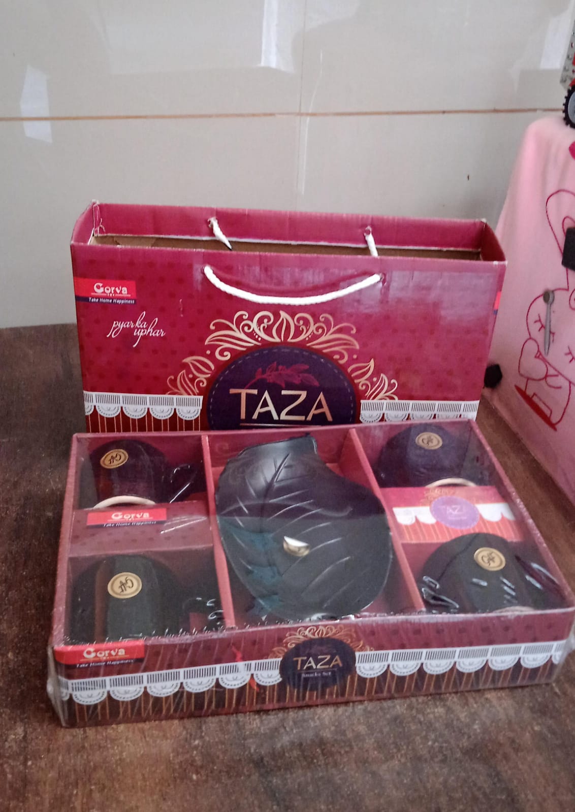 Crysta Ceramic Tea Cups With Plastic tray Environmental Friendly Festival for Milk Cup, Coffee Cup, Tea Cup, Breakfast Cup, Drinking Mug or Outdoor for Household Gift For Birthday (5 Pcs Set)