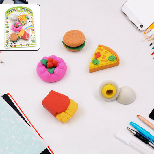 3D Food Shape Fancy & Stylish Colorful Erasers, Mini Eraser Creative Cute Novelty Eraser for Children Eraser Set for Return Gift, Birthday Party, School Prize(5 Pcs Set)