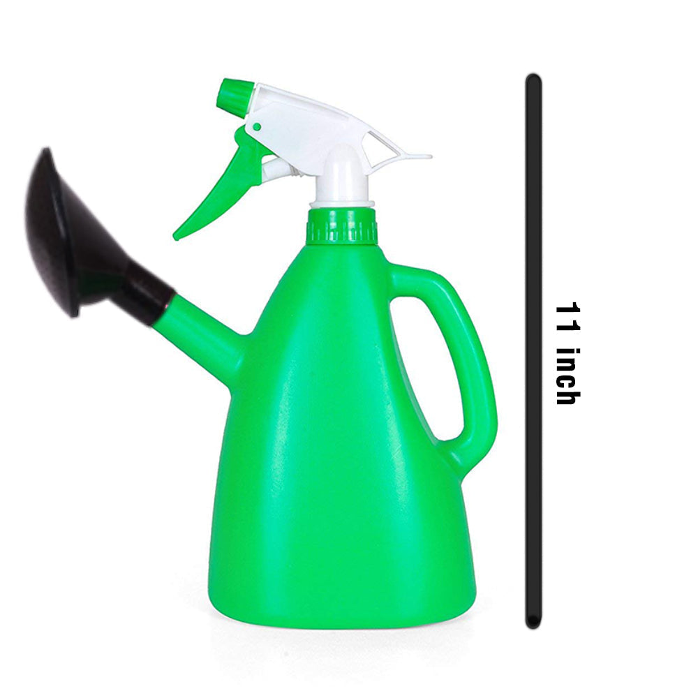 Watering can with hand-triggered sprayer for gardening.