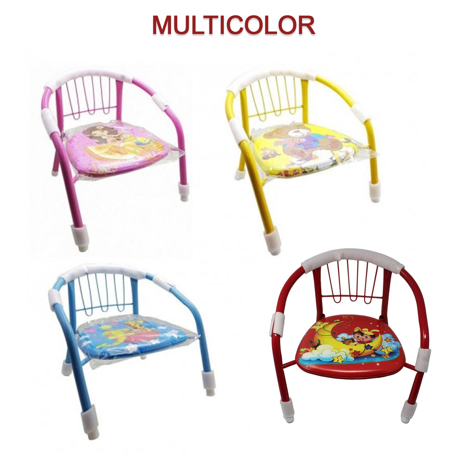 Kids chair with cartoon design and metal backrest