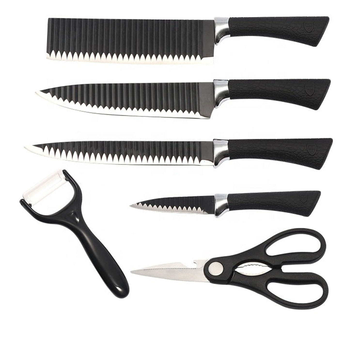 Set of stainless steel knives with included peeler