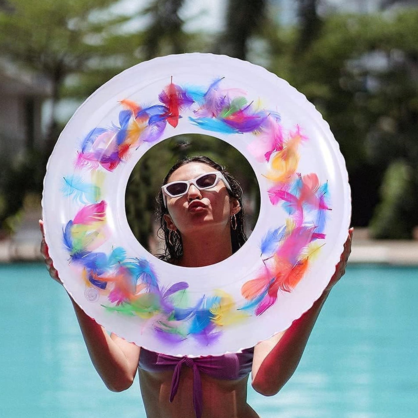 Swim Ring, For Adults, Conveniently Portable, Feathers, Swimming Ring, For Water Play, For Beaches, Swimming, Summer Vacation, Women's, Men's (1 Pc)