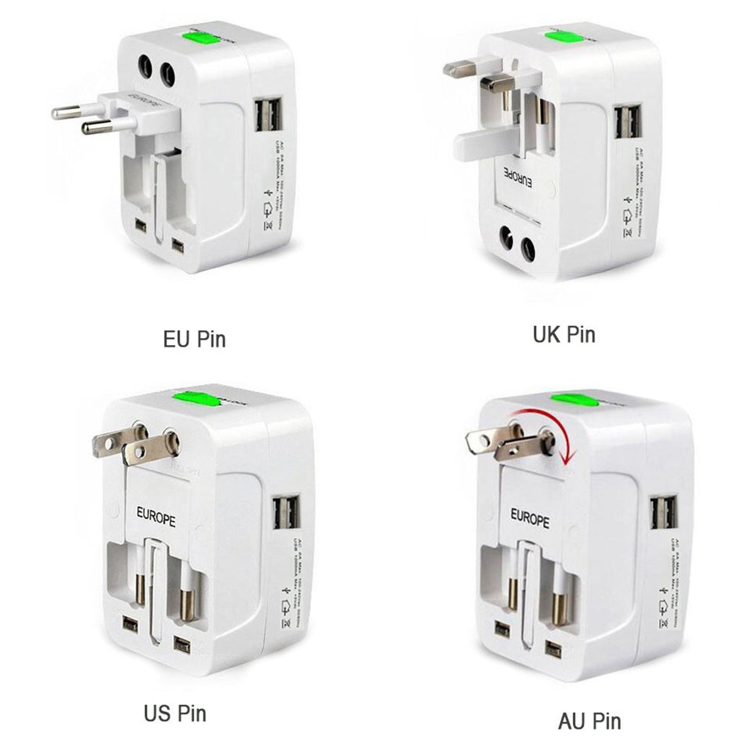 Universal Travel Adapter, International All in One Worldwide Travel Adapter and Wall Charger with USB Ports with Multi Type Power Outlet USB 2.1A,100-250 Voltage Travel Charger