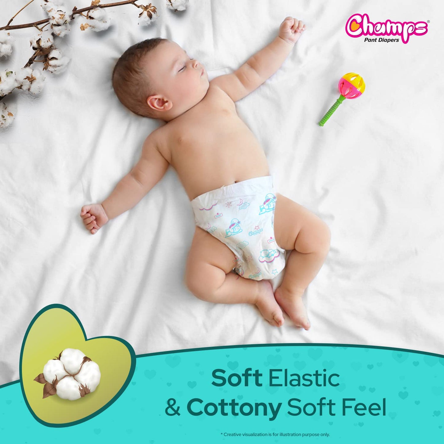 Soft and breathable baby diaper pants, large size, 62 pcs for overnight protection