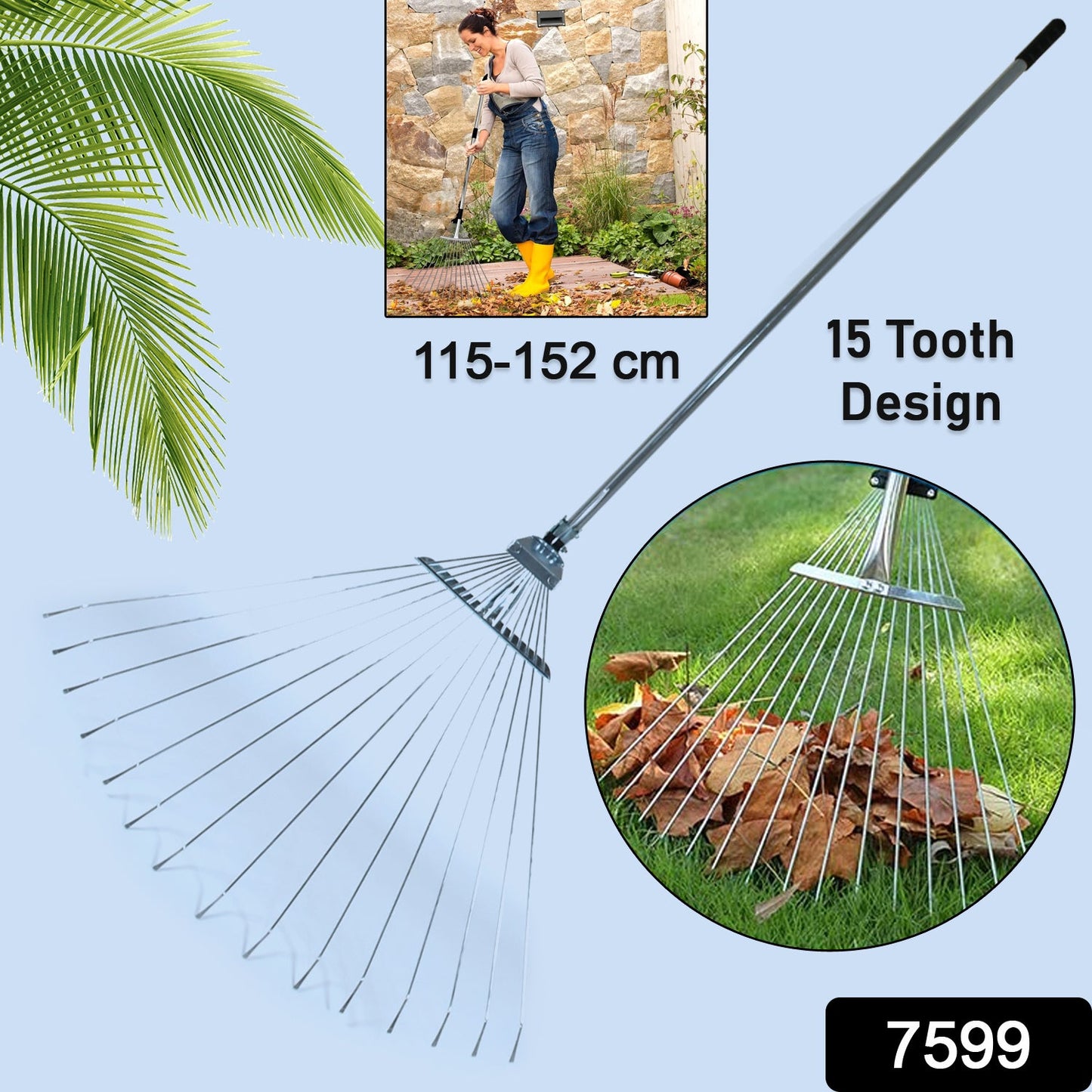 Rake for Gardening, Stainless Steel Telescopic Garden Rake for Quick Clean Up of Lawn and Yard, Adjustable Rake  Garden Broom with Long Handle for Clean Leaves (MOQ :- 12 pc)