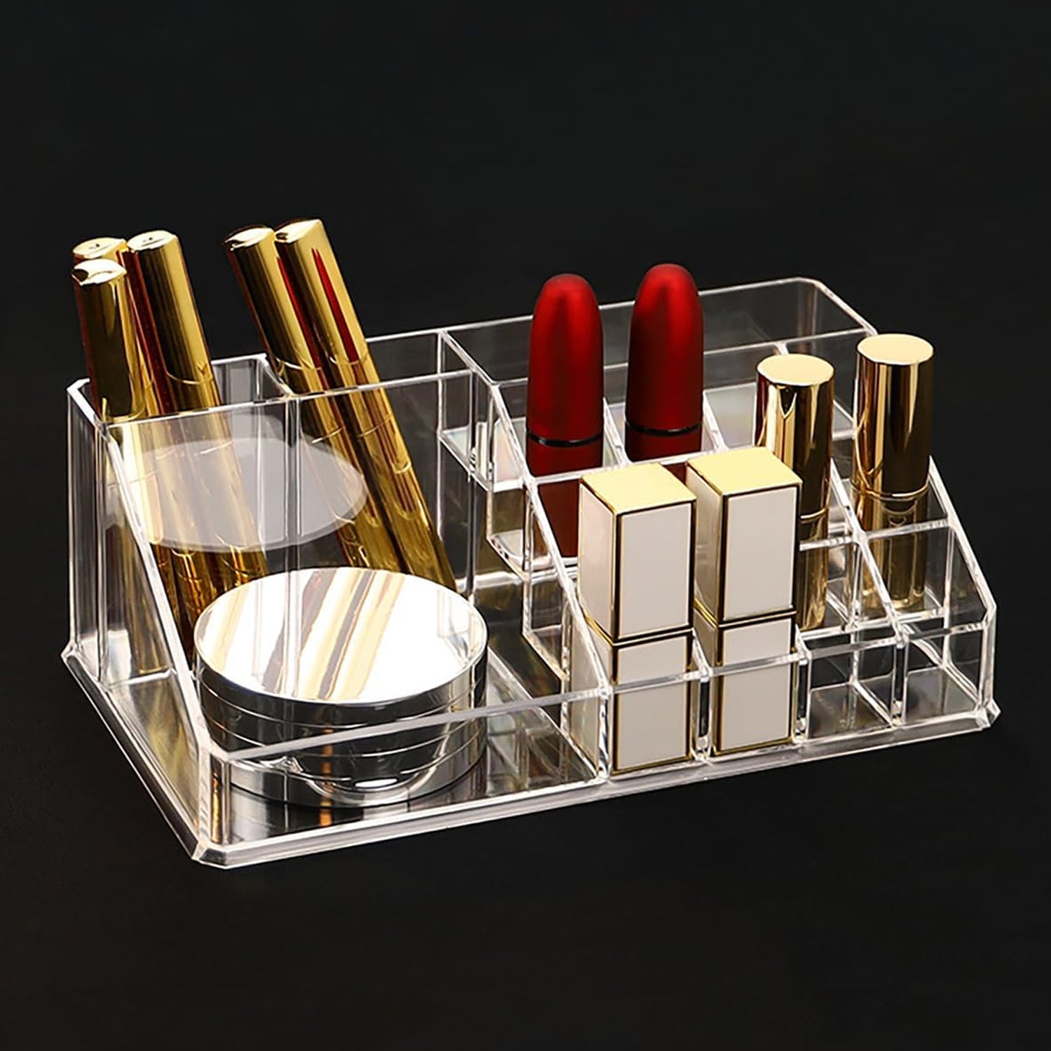 Cosmetic organizer box for makeup and jewelry