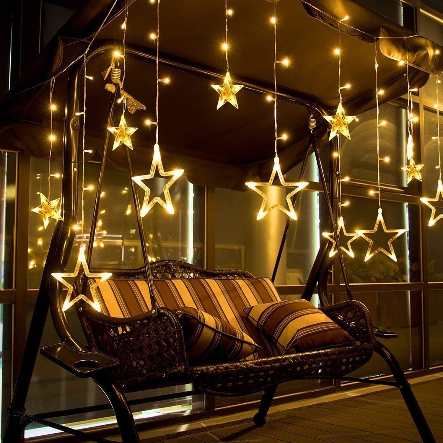 Detailed view of star-shaped lights for window decoration