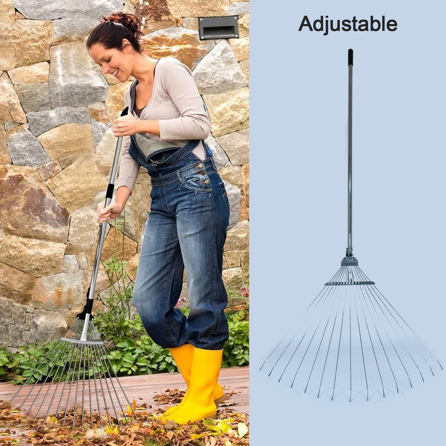 Rake for Gardening, Stainless Steel Telescopic Garden Rake for Quick Clean Up of Lawn and Yard, Adjustable Rake  Garden Broom with Long Handle for Clean Leaves (MOQ :- 12 pc)