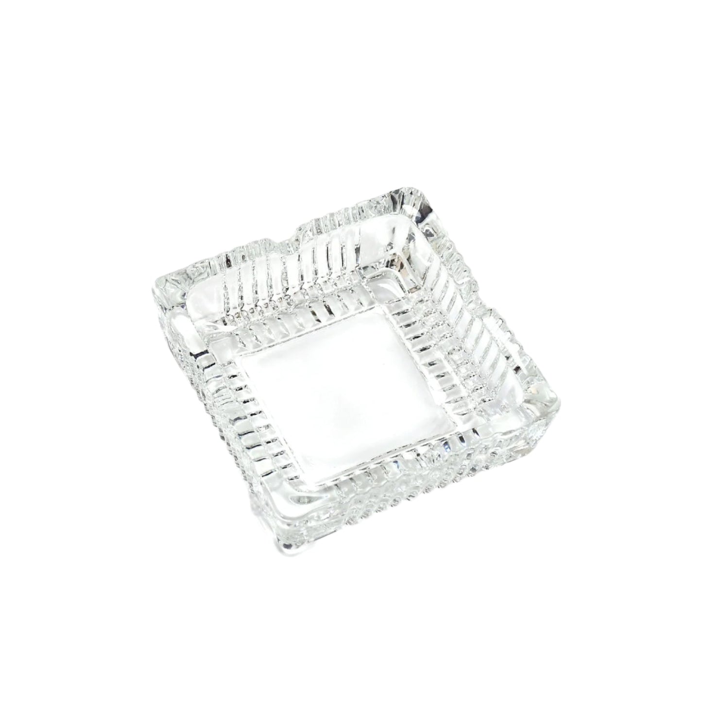 Square glass ashtray with clean design.