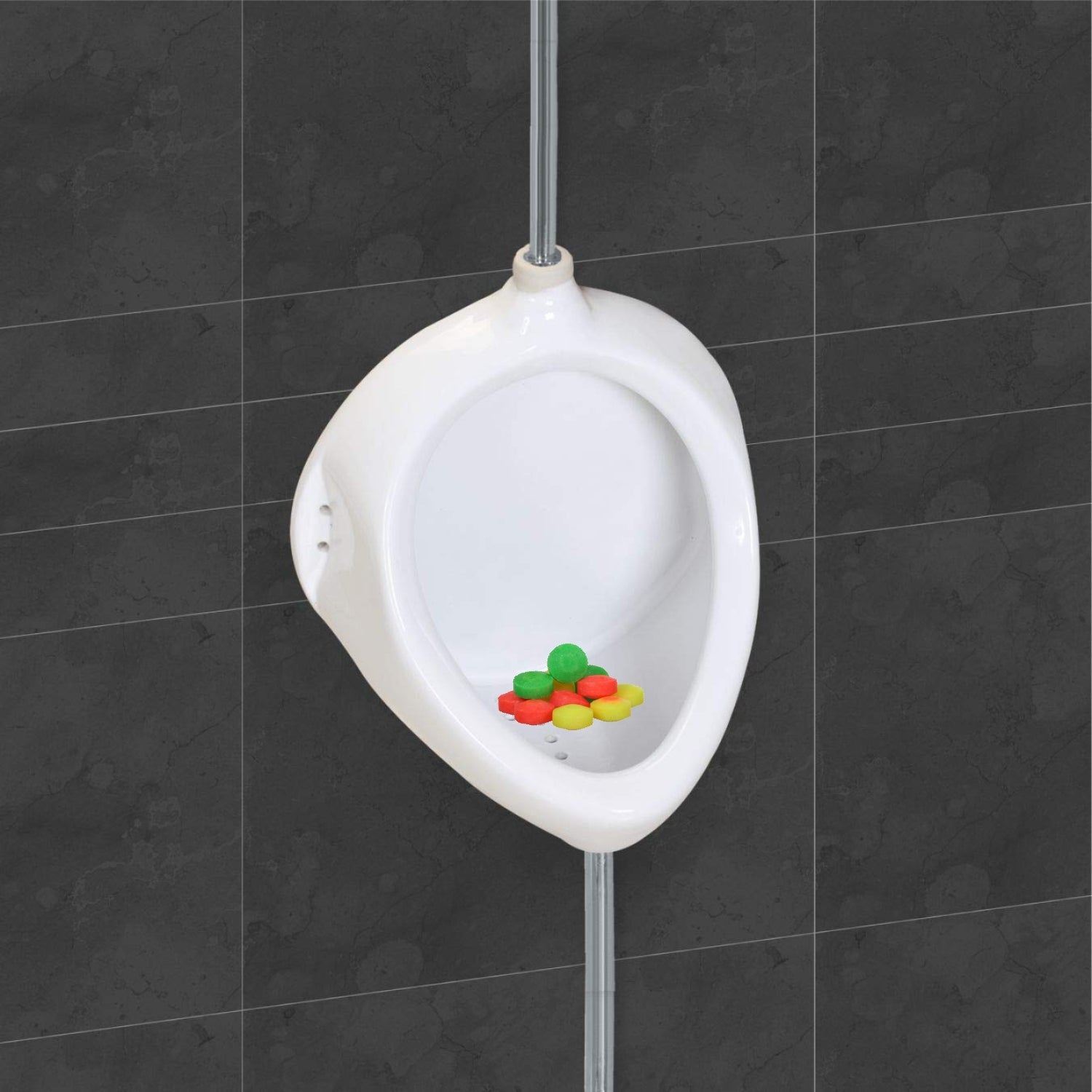 Hygienic urinal cubes for odor control in washrooms.