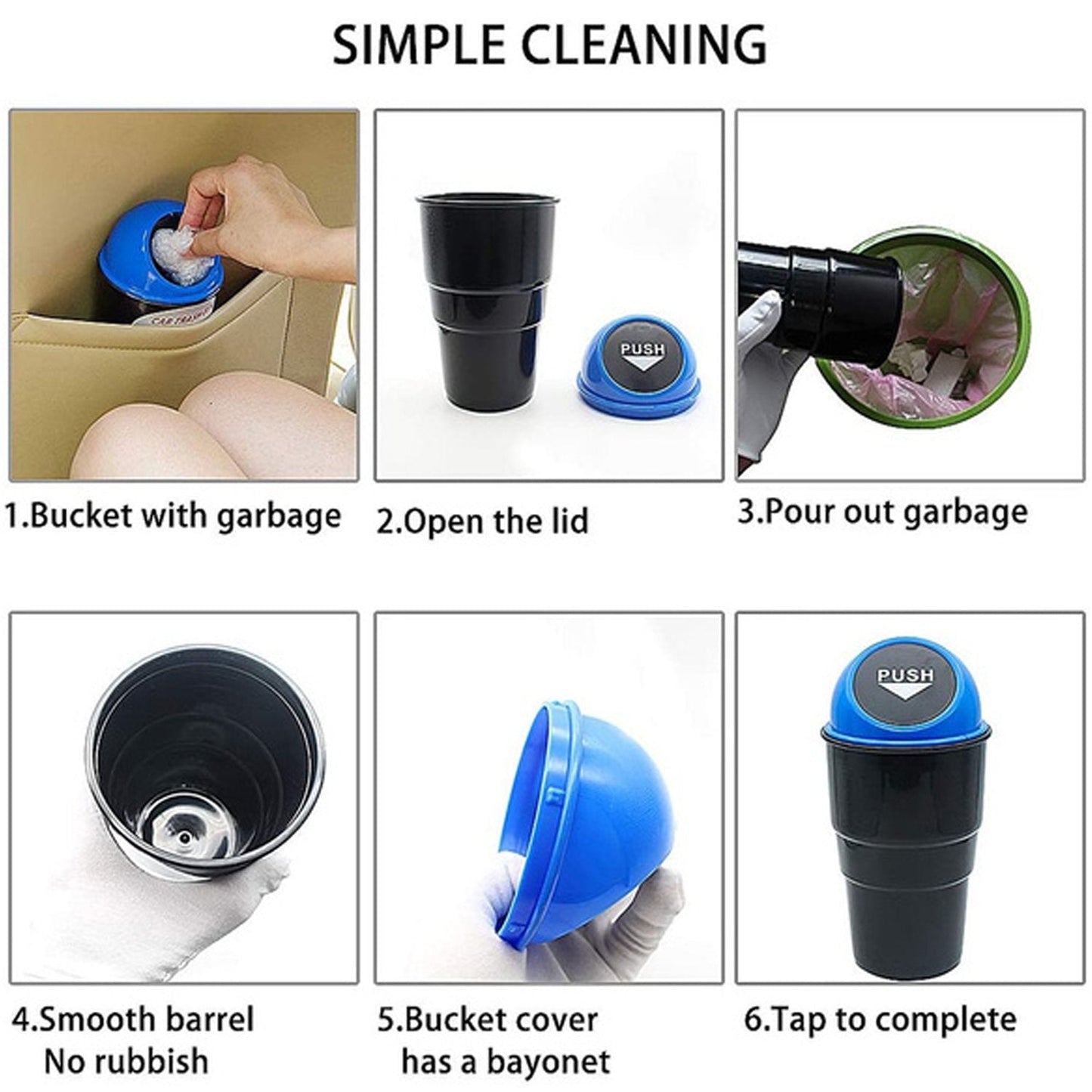 Mini dustbin for vehicle, showing different angles