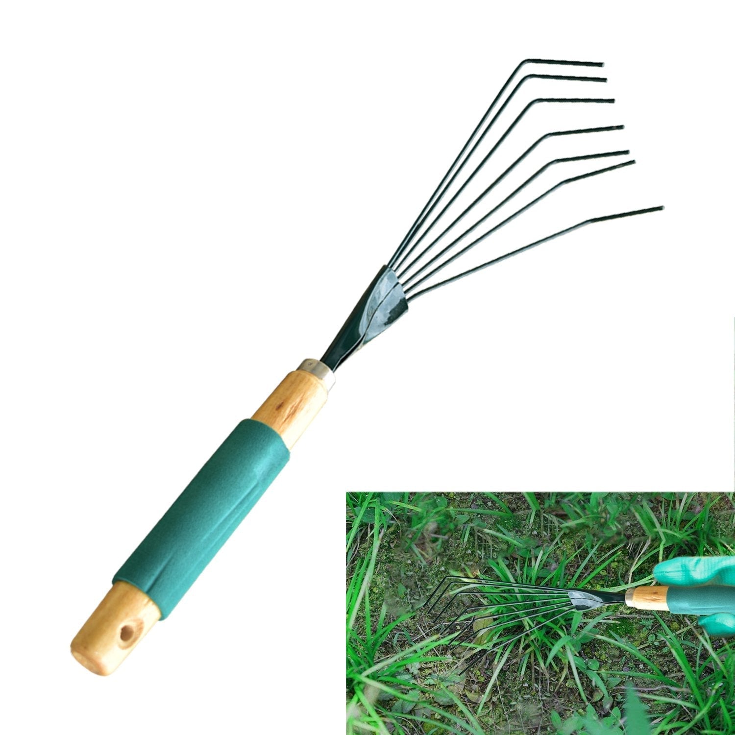 Stainless steel leaf rake with toothed design for gardening