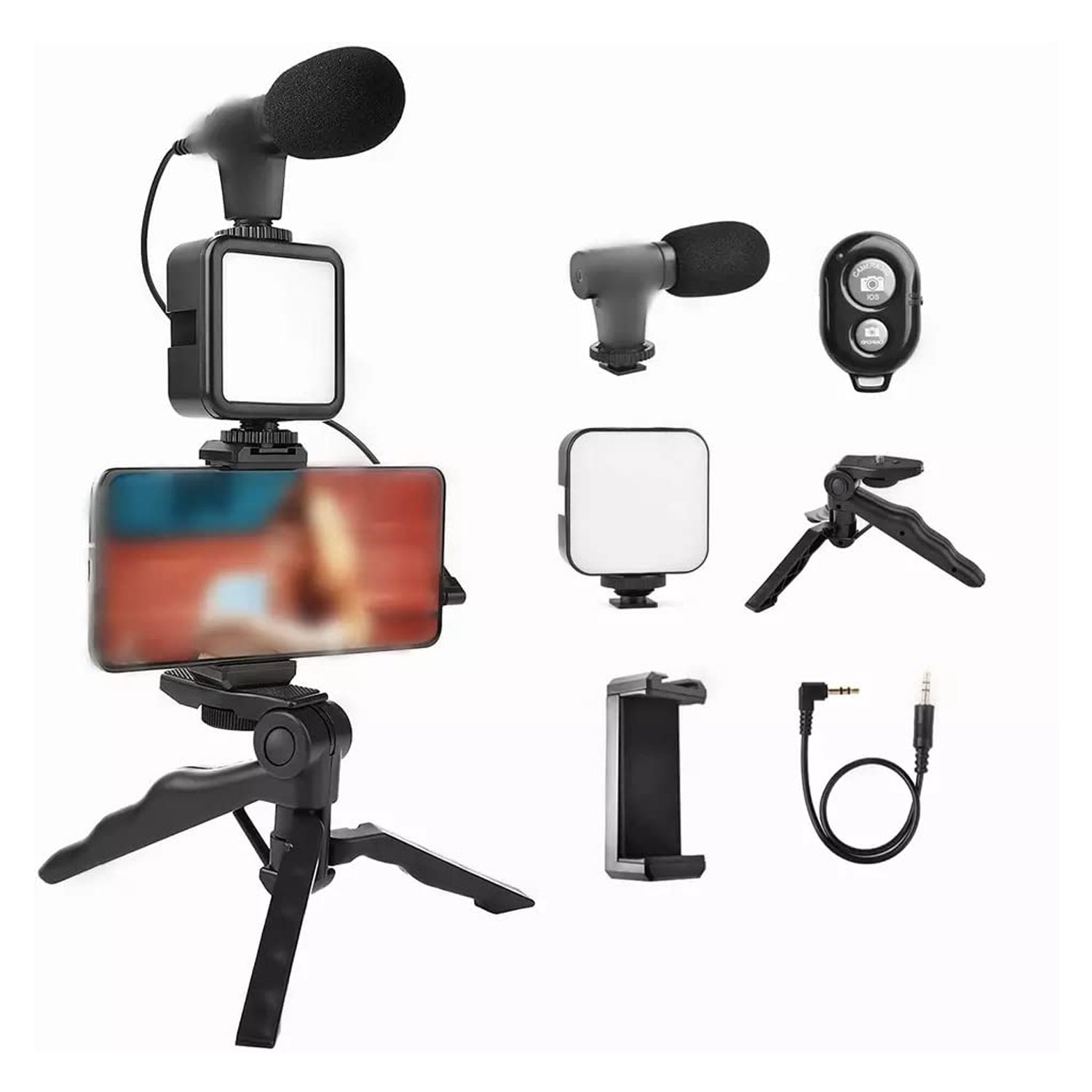 Vlogging kit showing microphone and light