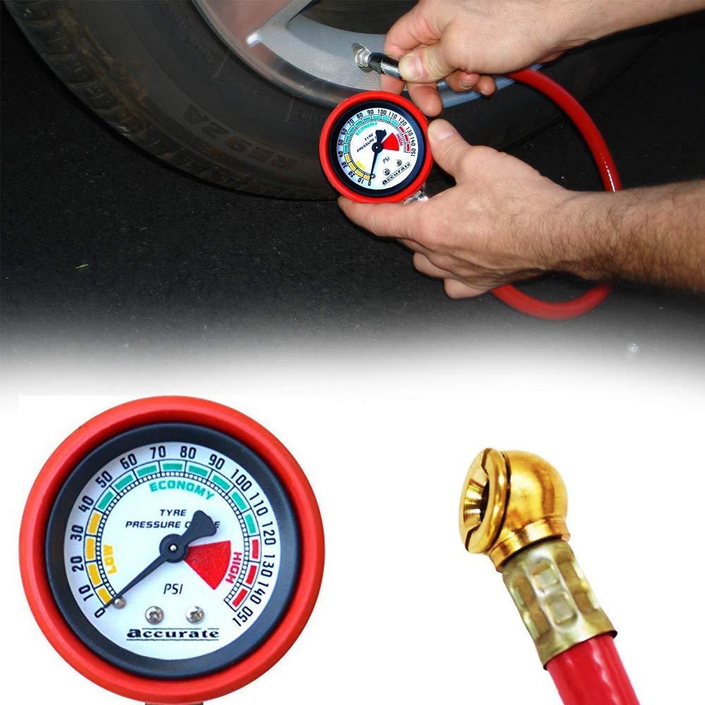 Tire inflator gauge with detailed design view.