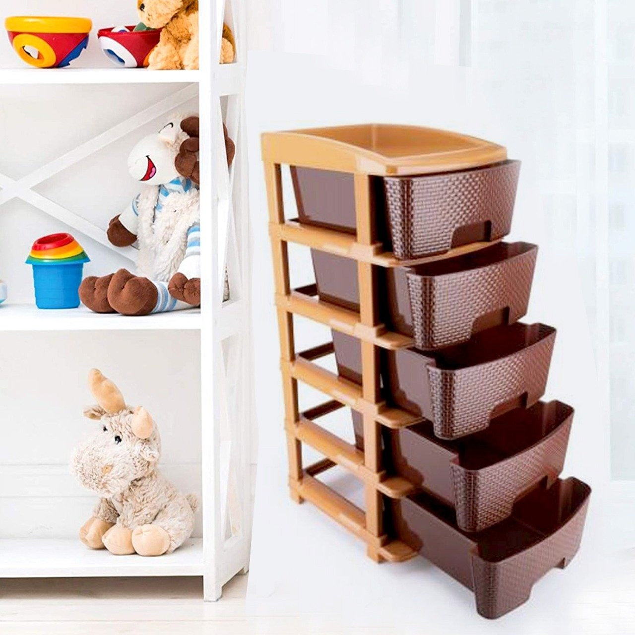 Plastic drawer unit 5-tier brown