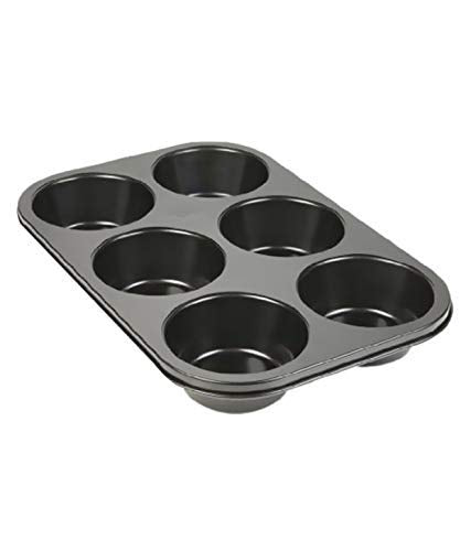 Reliable muffin cup tray with non-stick surface, 6 slots.