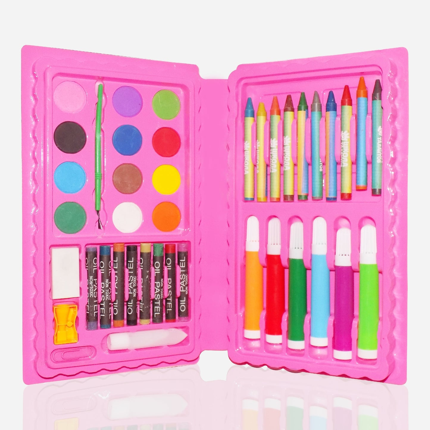 42-piece coloring set with pencils, crayons, and markers