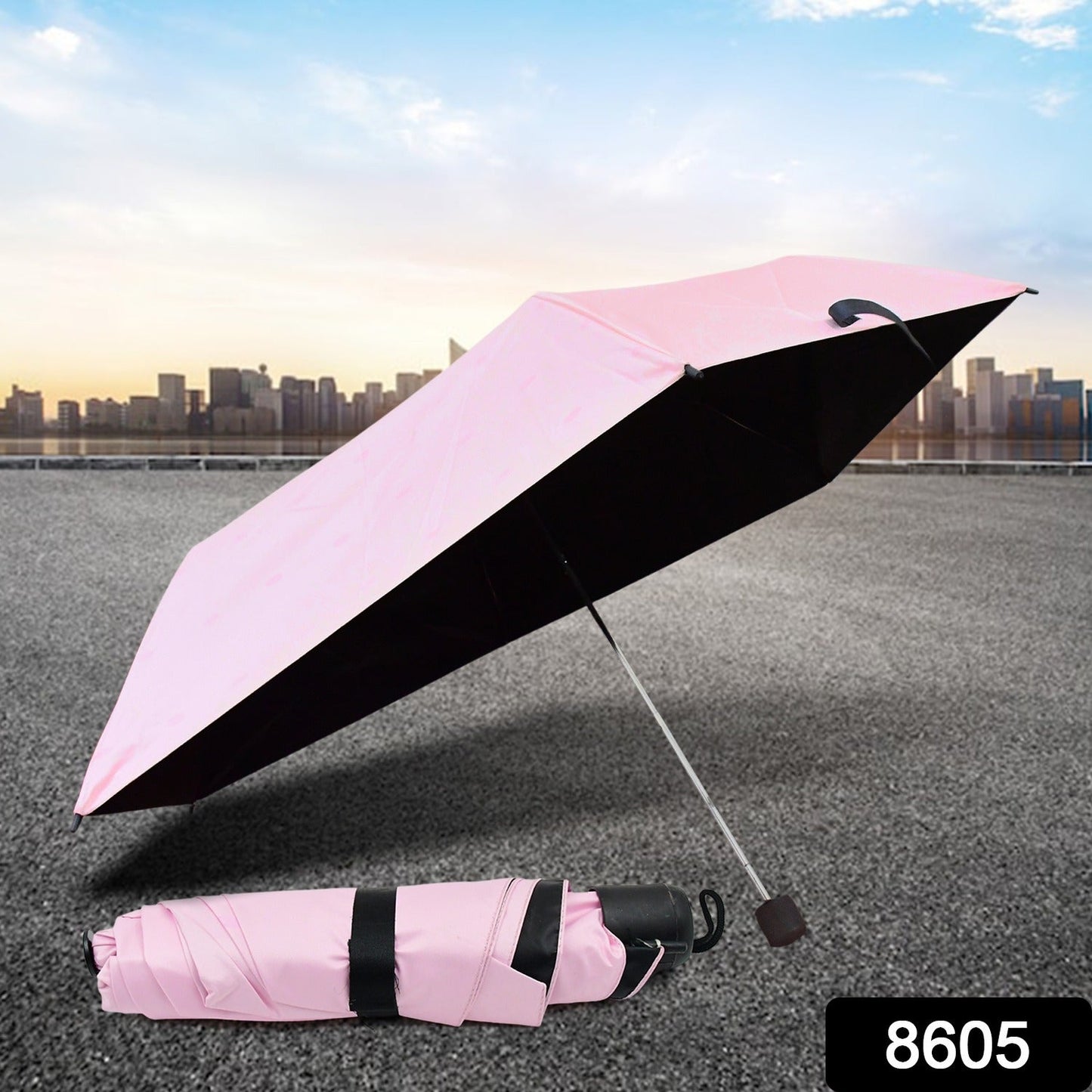 3-Fold Sun & Rain Protective Solid Foldable Umbrella, (1 Pc)