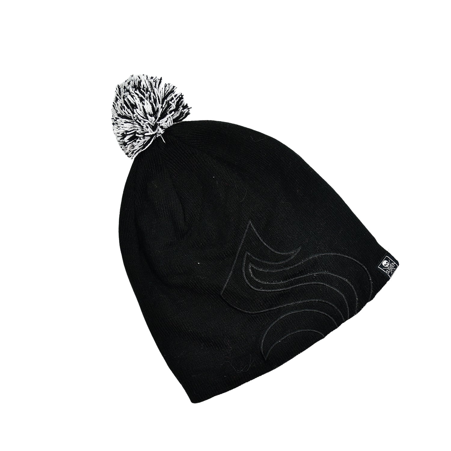 Slouchy winter beanie cap with black fur lining.