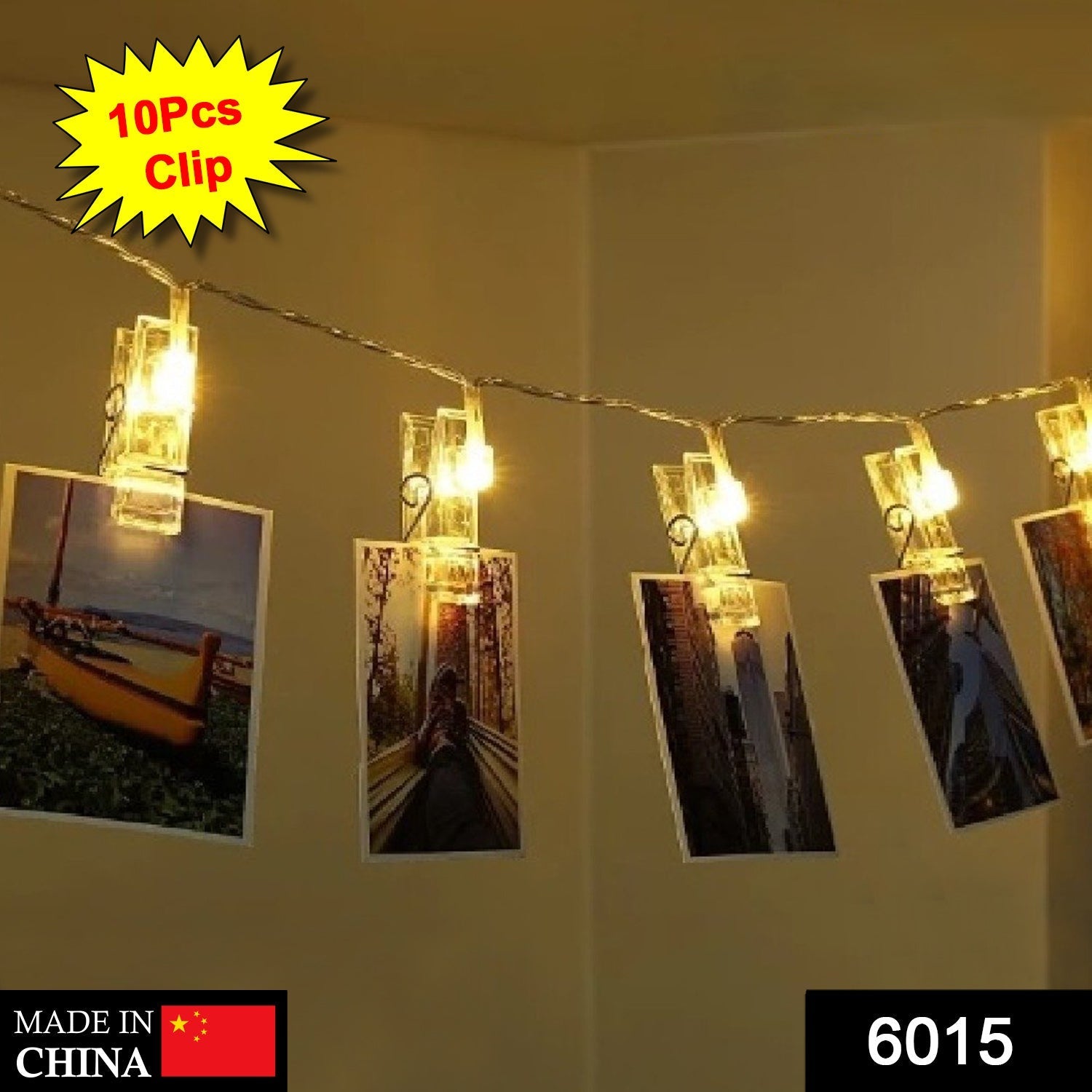 Warm white clip lights with decorative design.