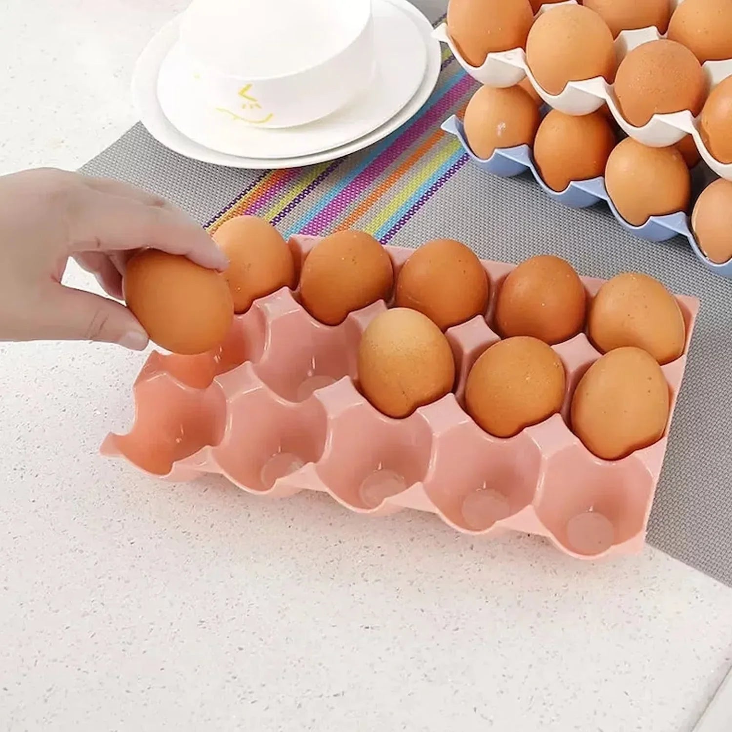 Egg storage tray, plastic, 15 compartments, 4 pack