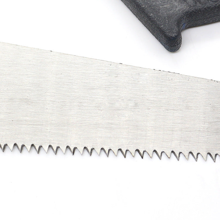 Hand saw with hardened steel blade for tough cuts.