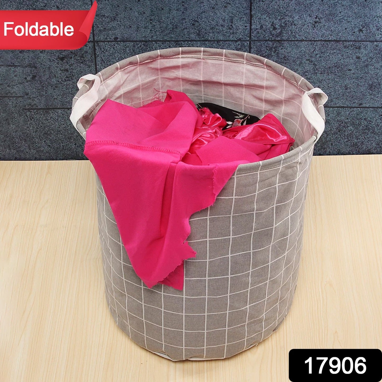 Folding Laundry Basket Round Storage Bag (1 Pc / 40 × 30 Cm)