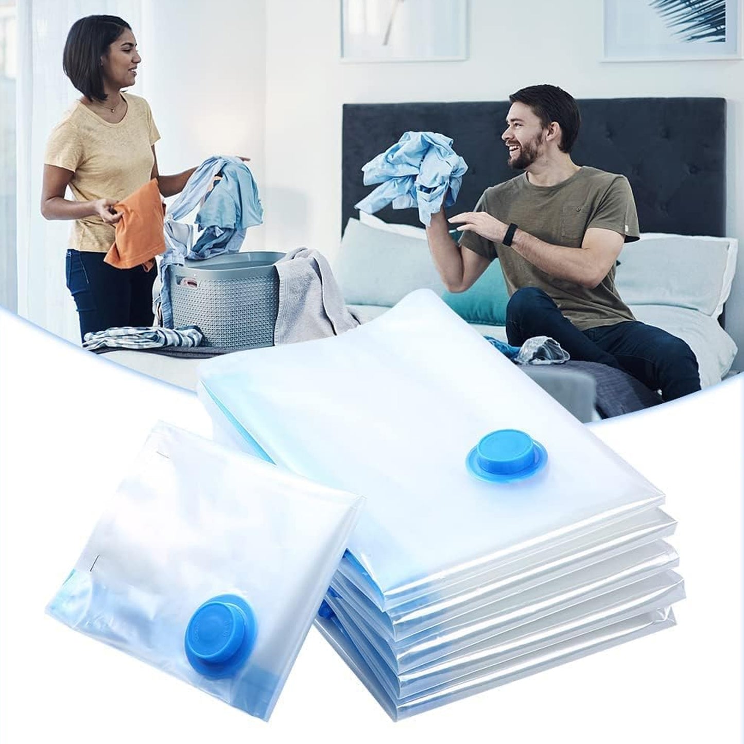 Vacuum Storage Bags with Suction Pump & Shirt Clips – Space-Saving Solution for Travel & Home