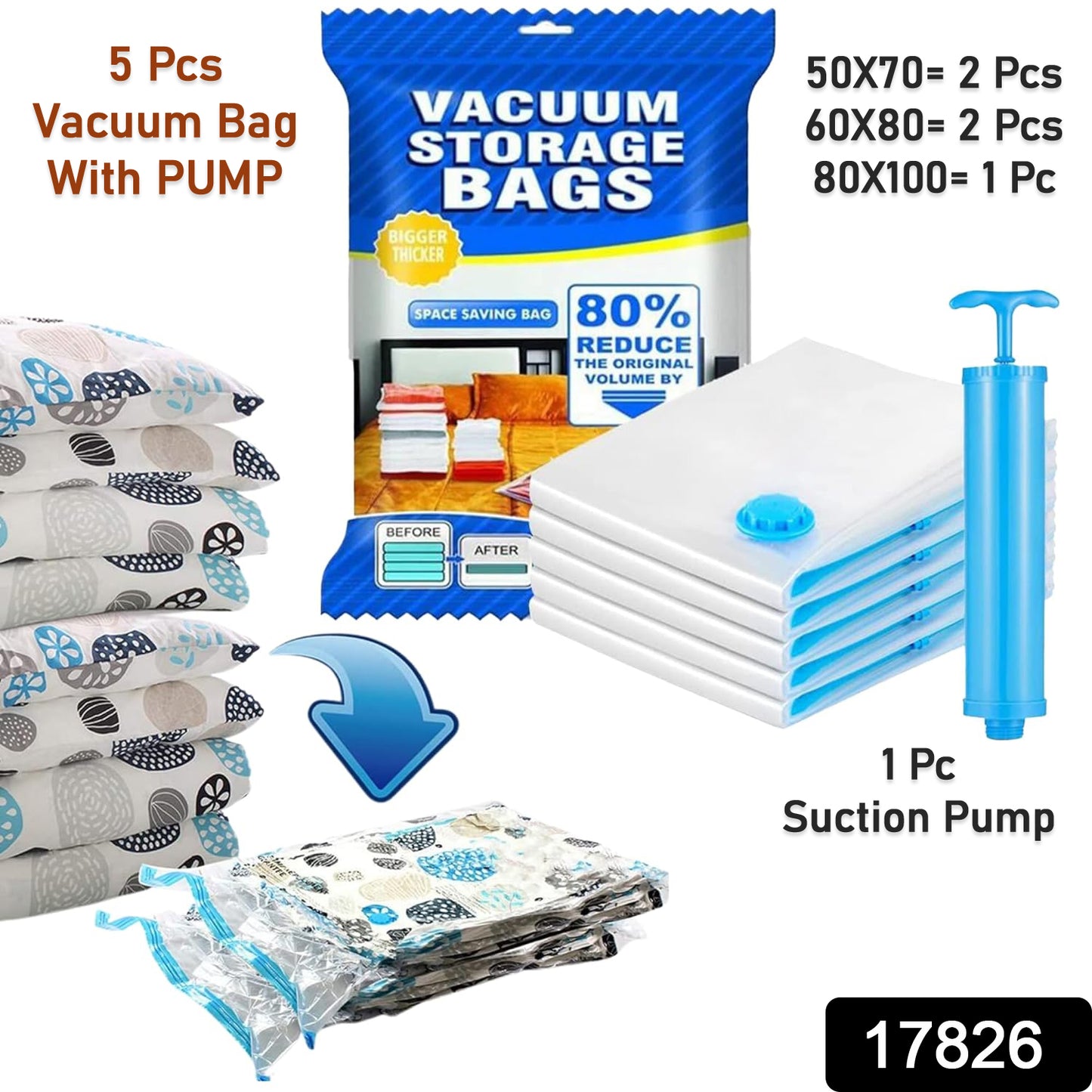 Vacuum Storage Bags with Suction Pump & Shirt Clips – Space-Saving Solution for Travel & Home