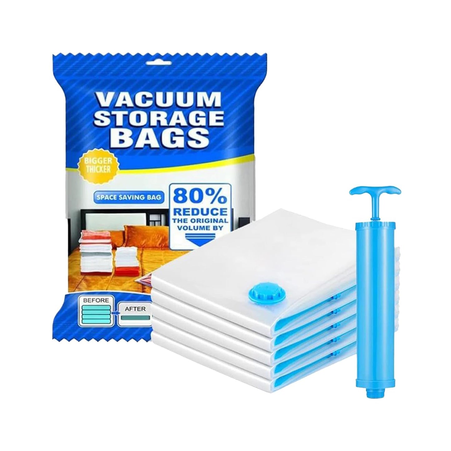 Vacuum Storage Bags with Suction Pump & Shirt Clips – Space-Saving Solution for Travel & Home