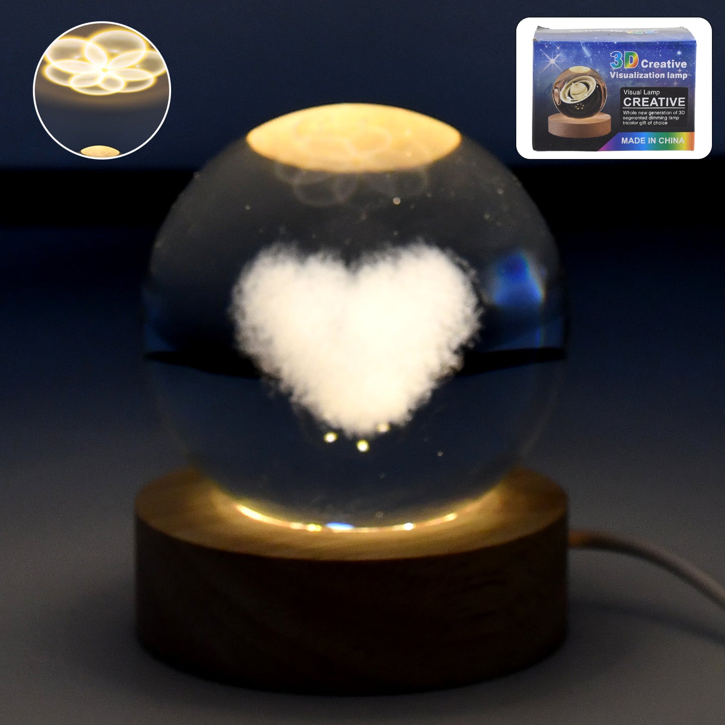 Heart 3d Crystal Ball Lamps With Base (1 Pc)